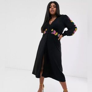 ASOS DESIGN Curve long sleeve maxi embroidered tea dress Size 18